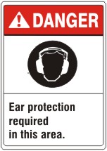 EAR PROTECTIOIN REQUIRED IN THIS AREA. EAR PROTECTION PICTO – DANGER SIGN