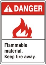 ANSI HEADER FLAMMABLE MATERIAL. KEEP FIRE AWAY. WITH PICTO – DANGER SIGN